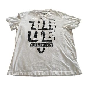 True Religion Men's M "True" Black/White Logo Short Sleeve T-Shirt